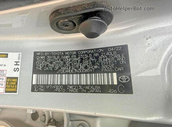 JTDEAMDE3N3008597 2022 TOYOTA COROLLA Silver 
