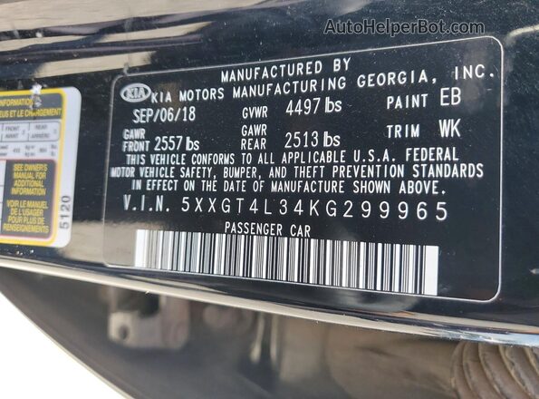 5XXGT4L34KG299965 2019 KIA OPTIMA Black 