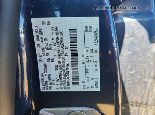1FMCU0GD4JUA80693 2018 FORD ESCAPE Blue Widok naklejki z numerem VIN