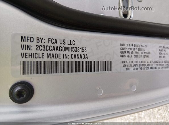 2C3CCAAG0MH538158 2021 CHRYSLER 300 Серебряный Вид подкапотного пространства