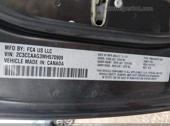 2C3CCAAG3MH570909 2021 CHRYSLER 300 Gray ძრავის განყოფილების ხედი