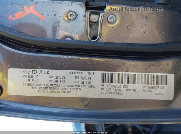 2C3CCAAG5LH115753 2020 CHRYSLER 300 Gray Vista del compartimento del motor
