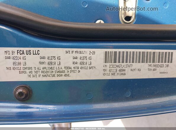 2C3CCAAG7LH137477 2020 CHRYSLER 300 Blue Vista del compartimento del motor