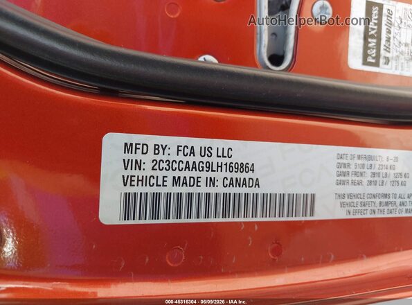 2C3CCAAG9LH169864 2020 CHRYSLER 300 Orange Engine compartment view