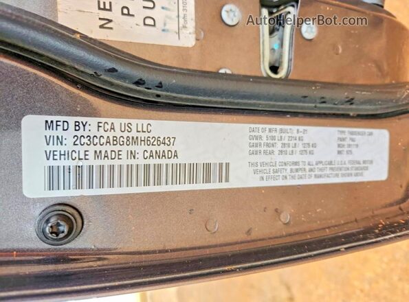 2C3CCABG8MH626437 2021 CHRYSLER 300 Gray VIN կոդի պիտակի տեսք