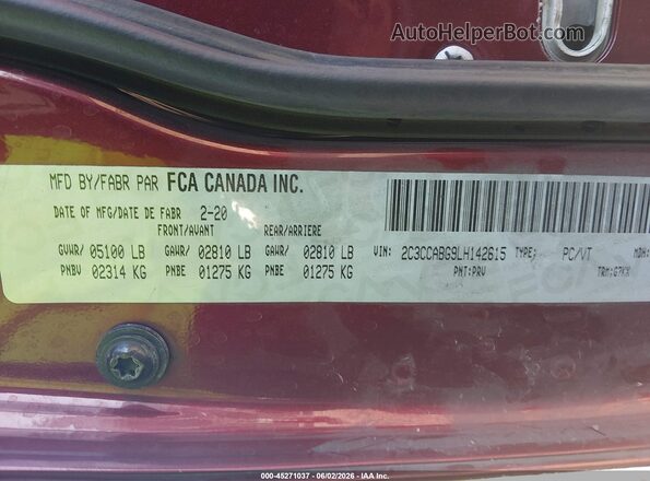 2C3CCABG9LH142615 2020 CHRYSLER 300 Maroon Вид підкапотного простору