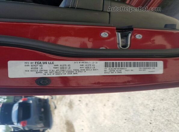 2C3CCABTXKH580314 2019 CHRYSLER 300 Maroon VIN კოდის სტიკერის ხედი