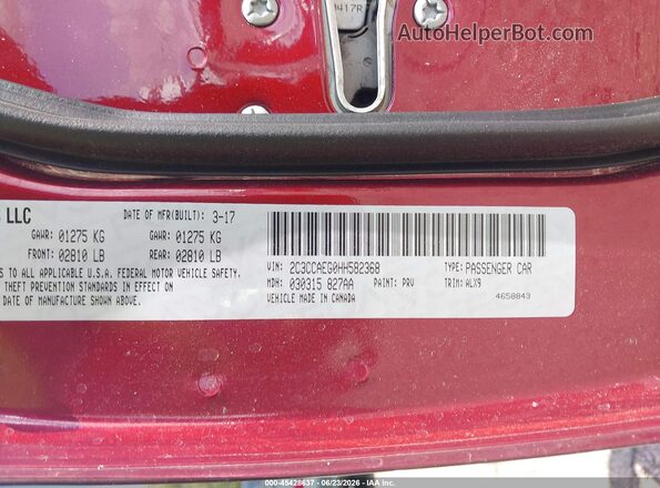 2C3CCAEG0HH582368 2017 CHRYSLER 300 Красный Вид подкапотного пространства