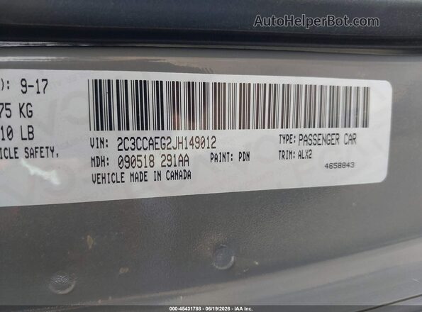 2C3CCAEG2JH149012 2018 CHRYSLER 300 Gray Engine compartment view