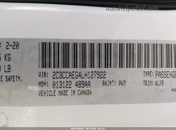 2C3CCAEG4LH127922 2020 CHRYSLER 300 White Engine compartment view