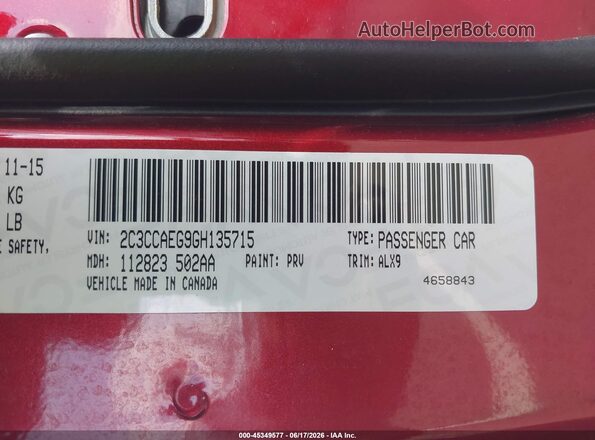 2C3CCAEG9GH135715 2016 CHRYSLER 300 Red Widok komory silnika