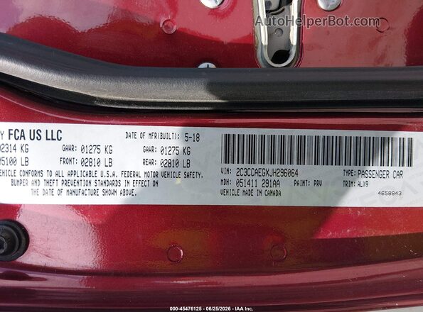2C3CCAEGXJH296064 2018 CHRYSLER 300 Темно-бордовый Вид подкапотного пространства