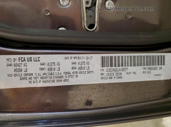 2C3CCAGG2JH165577 2018 CHRYSLER 300 Gray Vista de la etiqueta del VIN
