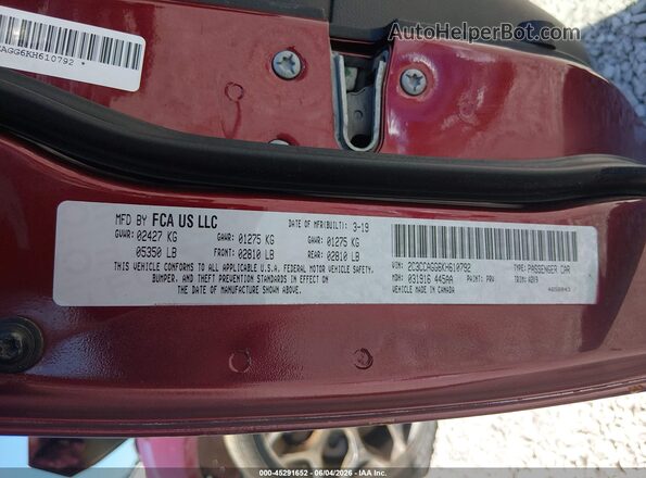 2C3CCAGG6KH610792 2019 CHRYSLER 300 Burgundy Vista del compartimento del motor