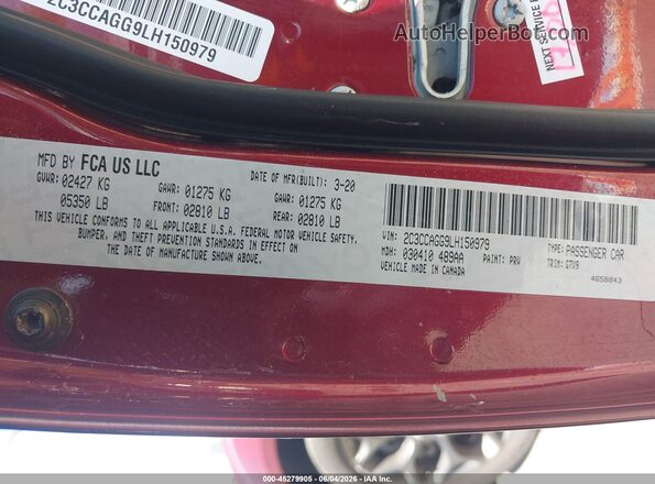 2C3CCAGG9LH150979 2020 CHRYSLER 300 Maroon Vista del compartimento del motor