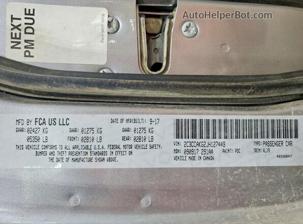 2C3CCAKG2JH127449 2018 CHRYSLER 300 Silver VIN sticker view