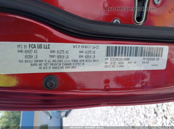 2C3CCAKG3GH106800 2016 CHRYSLER 300 Red Вид підкапотного простору