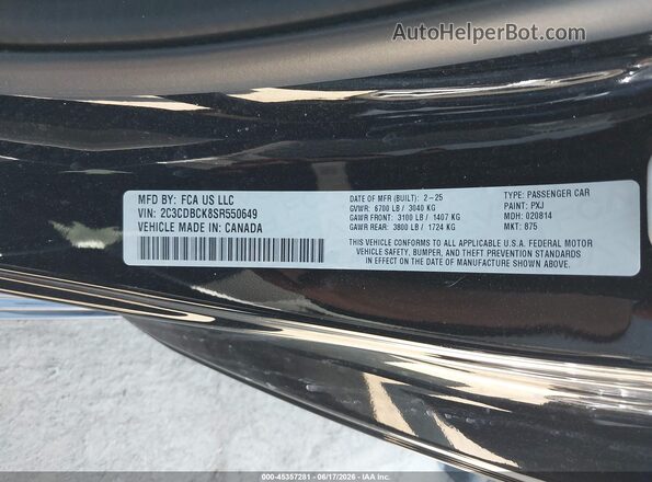 2C3CDBCK8SR550649 2025 DODGE CHARGER Black ძრავის განყოფილების ხედი
