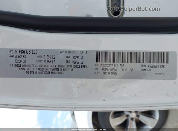 2C3CDXAG7LH111395 2020 DODGE CHARGER White Вид підкапотного простору