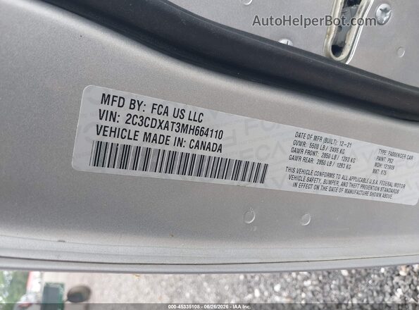 2C3CDXAT3MH664110 2021 DODGE CHARGER Silver Շարժիչի բաժամունքի տեսք