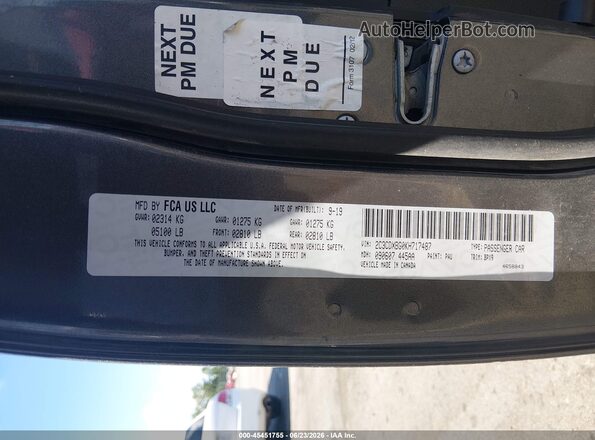 2C3CDXBG0KH717487 2019 DODGE CHARGER Gray Widok komory silnika