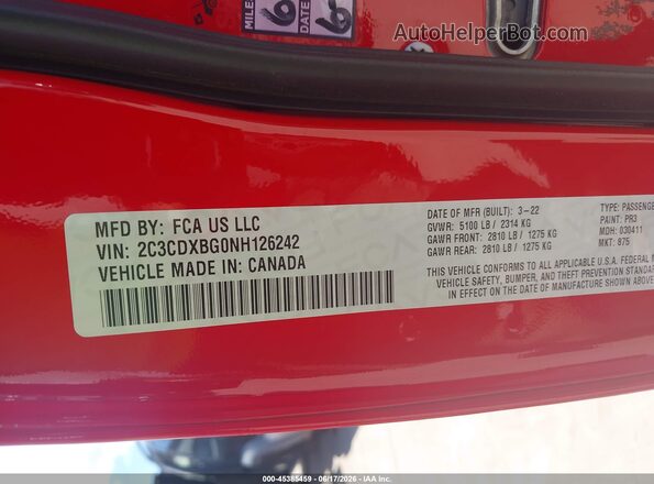 2C3CDXBG0NH126242 2022 DODGE CHARGER Red Вид підкапотного простору