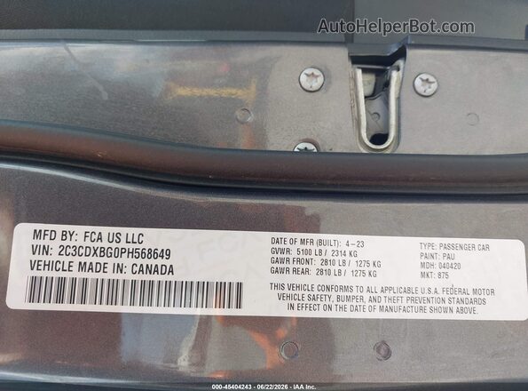 2C3CDXBG0PH568649 2023 DODGE CHARGER Gray Вид підкапотного простору