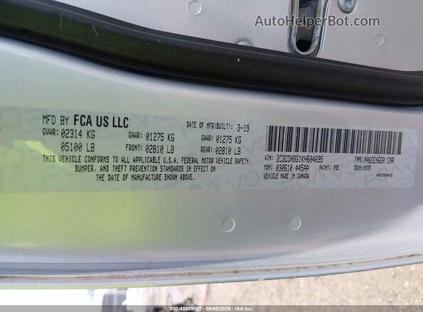 2C3CDXBG1KH604695 2019 DODGE CHARGER Silver Вид підкапотного простору