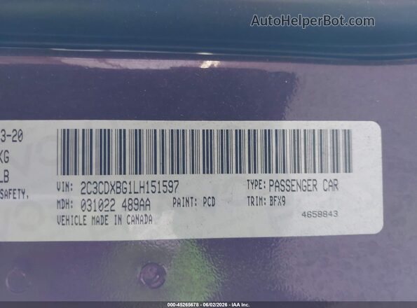 2C3CDXBG1LH151597 2020 DODGE CHARGER Purple 