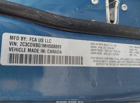 2C3CDXBG1MH508889 2021 DODGE CHARGER Blue ძრავის განყოფილების ხედი