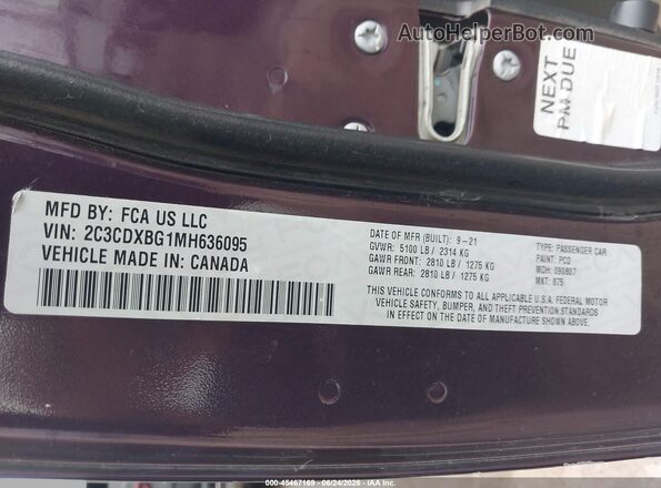 2C3CDXBG1MH636095 2021 DODGE CHARGER Purple Engine compartment view