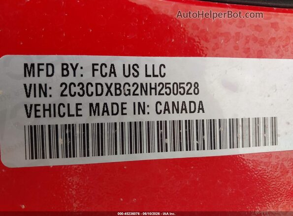 2C3CDXBG2NH250528 2022 DODGE CHARGER Red Widok komory silnika