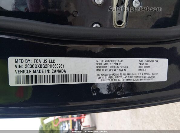 2C3CDXBG2PH660961 2023 DODGE CHARGER Black Widok komory silnika