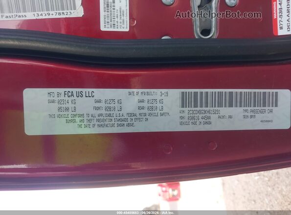 2C3CDXBG3KH615231 2019 DODGE CHARGER Red Engine compartment view