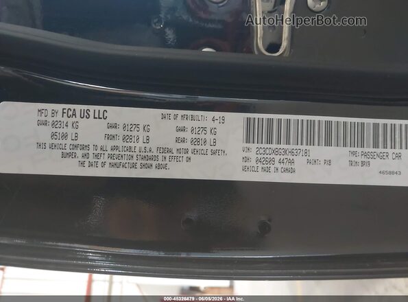 2C3CDXBG3KH637181 2019 DODGE CHARGER Black Շարժիչի բաժամունքի տեսք