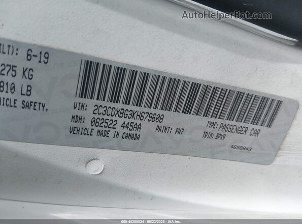 2C3CDXBG3KH679608 2019 DODGE CHARGER White Vista del compartimento del motor