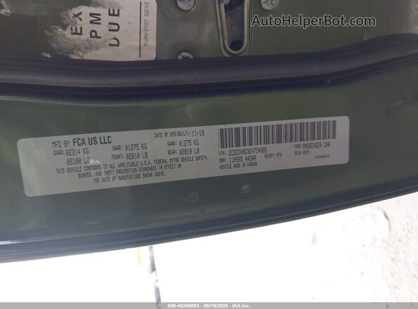 2C3CDXBG3KH724885 2019 DODGE CHARGER Green Շարժիչի բաժամունքի տեսք