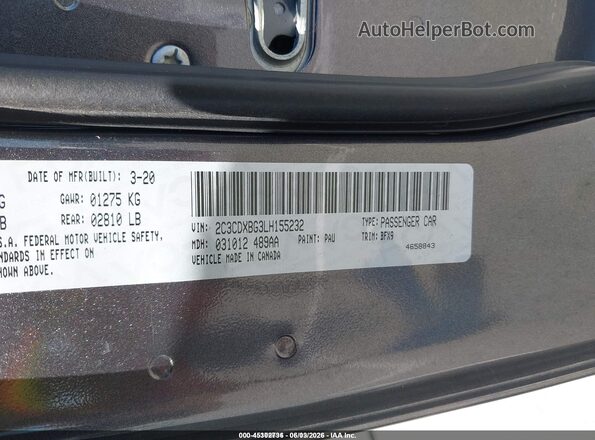 2C3CDXBG3LH155232 2020 DODGE CHARGER Gray 