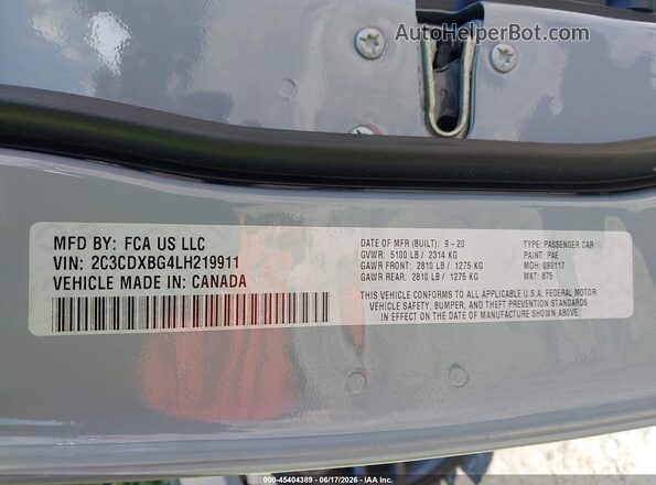 2C3CDXBG4LH219911 2020 DODGE CHARGER Gray Engine compartment view
