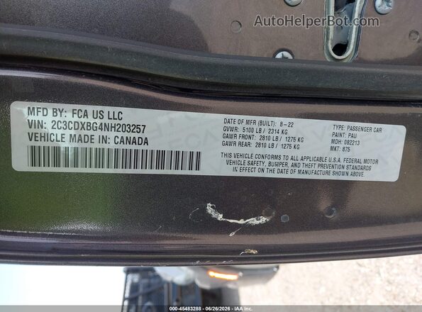 2C3CDXBG4NH203257 2022 DODGE CHARGER Gray Widok komory silnika