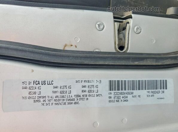 2C3CDXBG5KH696300 2019 DODGE CHARGER Silver VIN sticker view