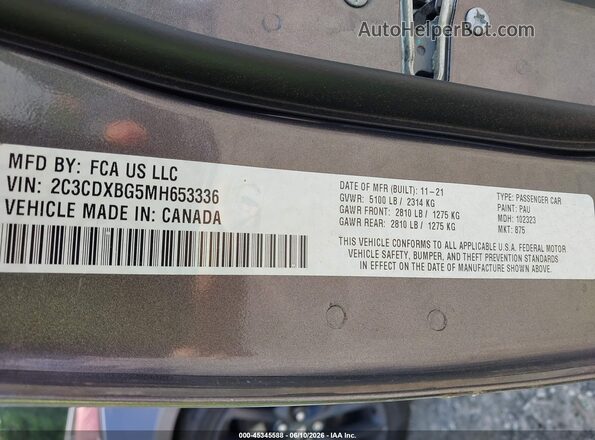 2C3CDXBG5MH653336 2021 DODGE CHARGER Gray Vista del compartimento del motor