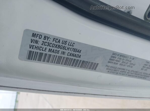 2C3CDXBG6LH176544 2020 DODGE CHARGER White Вид підкапотного простору
