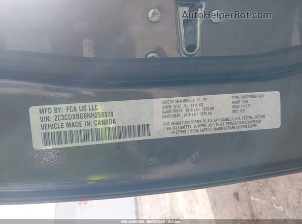 2C3CDXBG6NH258874 2022 DODGE CHARGER Gray Вид підкапотного простору