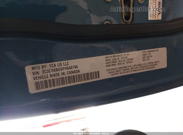 2C3CDXBG6PH640194 2023 DODGE CHARGER Blue ძრავის განყოფილების ხედი
