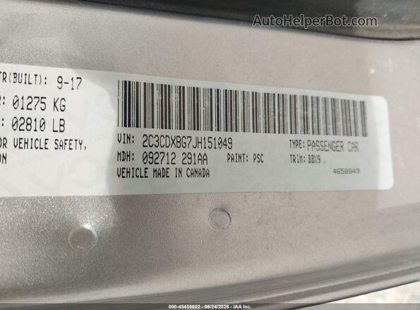 2C3CDXBG7JH151049 2018 DODGE CHARGER Silver Engine compartment view
