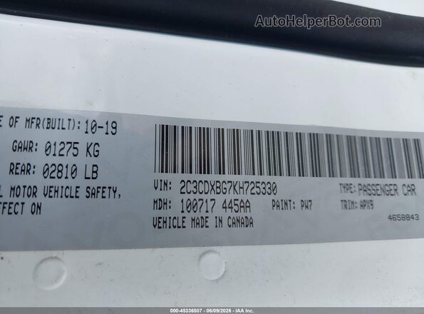 2C3CDXBG7KH725330 2019 DODGE CHARGER Белый Вид подкапотного пространства