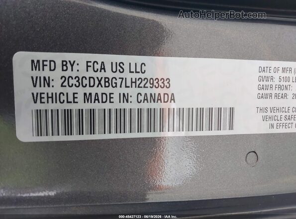 2C3CDXBG7LH229333 2020 DODGE CHARGER Gray Вид підкапотного простору