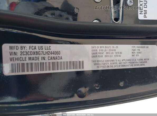 2C3CDXBG7LH244060 2020 DODGE CHARGER Black Вид підкапотного простору