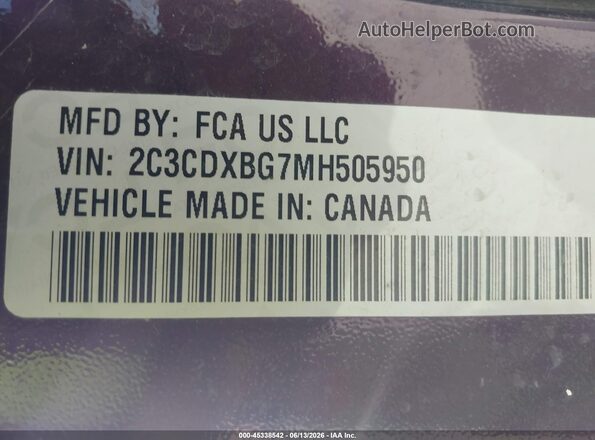 2C3CDXBG7MH505950 2021 DODGE CHARGER Красный Вид подкапотного пространства